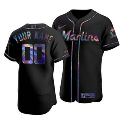 Miami Marlins Custom Men's Nike Iridescent Holographic Collection MLB Jersey Black